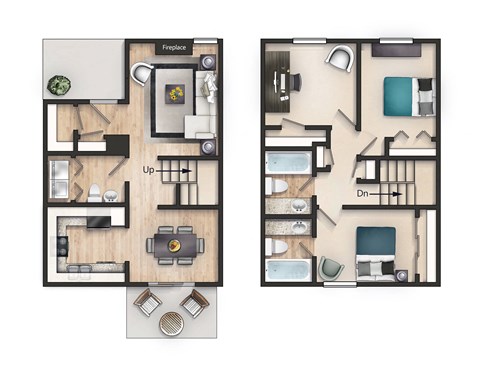 2 bedroom 2 bathroom 1415 Square-Foot Amour Floor Plan at Mirabelle Apartments, Mobile, Alabama